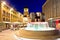 Rijeka square and fountain evening view with clock tower gate