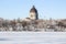 Rime frost encrusted trees Wascana Park and Capital Building