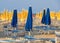 Rimini - Blue and yellow umbrellas and sunbeds