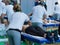 Rimini, Italy - may 2019: Athlete`s Back Professional Massage on Bed after Sport Fitness Activity
