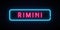 Rimini neon sign. Bright light signboard.