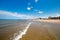 Rimini seashore. Clear transparent sea water in Rimini in summer on a sunny day.