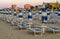 Rimini - White blue umbrellas and sunbeds