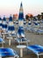 Rimini - White blue umbrellas and sunbeds