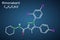 Rimonabant molecule. It is anorectic anti-obesity drug. Structural chemical formula on the dark blue background