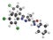 Rimonabant obesity drug molecule (withdrawn). Atoms are represented as spheres with conventional color coding: hydrogen (white),