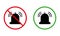 Ring Bell Black Silhouette Icon Set. Notice Silent Zone Red Forbidden Round Sign. Ring Phone Loud Volume Allowed Area