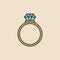 Ring with diamond colored icon. Vector engagement ring symbol