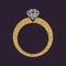 The ring icon. Diamond and jewelry, wedding symbol. Gold sparkles and glitter