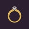 The ring icon. Diamond and jewelry, wedding symbol. Gold sparkles and glitter
