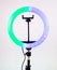 Ring lamp shines in two colors. Green and blue