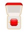 Ring with Ruby. Open box for jewelry. Illustration for betrothal