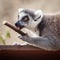 Ring-tailed Lemur (Lemur catta) Licking a Stick