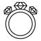 Ring with three diamonds icon, outline style