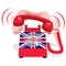 Ringing red stationary phone with flag of UK