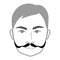 Ringmaster mustache Beard style men face illustration Facial hair. Vector grey black portrait male Fashion template flat