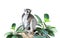 Ringtailed lemur and leaves of tropical plant