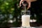 Rinse beer on small glass