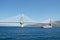 Rio Antirio bridge and ferry boat