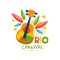 Rio Carnival logo design, bright fest.ive party banner with guitar vector Illustration on a white background