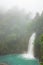 Rio celeste waterfall at foggy day