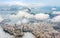 Rio city center downtown panorama with coastline and Sugar Loaf mountain covered in clouds, Rio de Janeiro