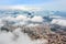 Rio city center downtown panorama with coastline and Sugar Loaf mountain covered in clouds, Rio de Janeiro