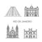 Rio De Janeiro architecture line skyline illustration. Linear vector cityscape with famous landmarks