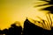 Rio de Janeiro, Brazil - CIRCA 2021: Panorama of Cristo Redentor Christ the Redeemer at sunset with orange sky