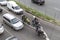 Rio de Janeiro city. motorcyclist stopped at the traffic light