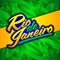 Rio de Janeiro vector lettering design with Brazilian flag colors and fractal background