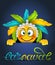 Rio Party Carnaval Festive Poster, Smile Emoji with Headdress
