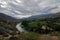 Rio santa basin surrounded by mountains, towns and agricultural fields in the callejon de huaylas in the peruvian andes