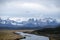 The Rio Serrano and the plains below the mountains of the Torres del Paine, Torres del Paine National Park, Chile