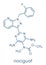 Riociguat pulmonary hypertension PH drug molecule. Stimulator of soluble guanylate cyclase sGC. Skeletal formula.