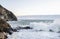 RIOMAGGIORE, ITALY - 10, FEBRUARY. Big waves during stormy day at Riomaggiore fishermen\'s village in Cinque Terre coast