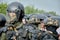 Riot police in full tactical gear ready to confront protesters in Belarus