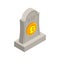 RIP bitcoin death. Tombstone for cryptocurrency. Gravestone electronic money. grave Memorial Virtual cash