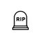 Rip grave vector line icon. Tombstone Gravestone death rest in peace flat funeral symbol.