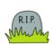 Rip hand drawn tombstone vector illustration in cartoon comic style