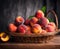 Ripe appetizing nectarine fruits in an overflowing basket, AI