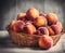 Ripe appetizing nectarine fruits in an overflowing basket, AI