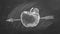 Ripe apple with arrow on blackboard.