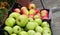 ripe apples display  for sale on a farmers market