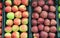 ripe apples display  for sale on a farmers market