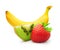 Ripe banana, kiwi fruit and berry strawberry