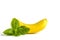 Ripe banana with a mint isolate on white background