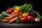 Ripe beautiful tasty vegetables on a dark banner background. Healthy food concept, harvest