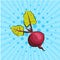 Ripe beet on blue background lines, dots. Hand drawn in style pop art. Vector illustration. Eco food vegetables, vegan