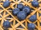 Ripe blueberries on straw mat.